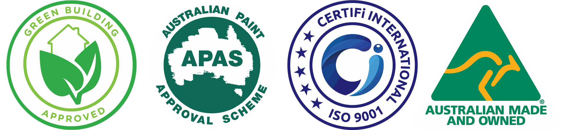 Badge of Green Building Tick, APAS, ISO 9001 and Australian made